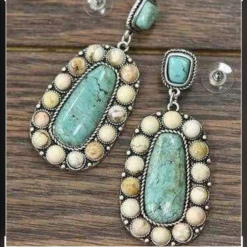 Turquoise Dangle Drop Hook Earrings Silver